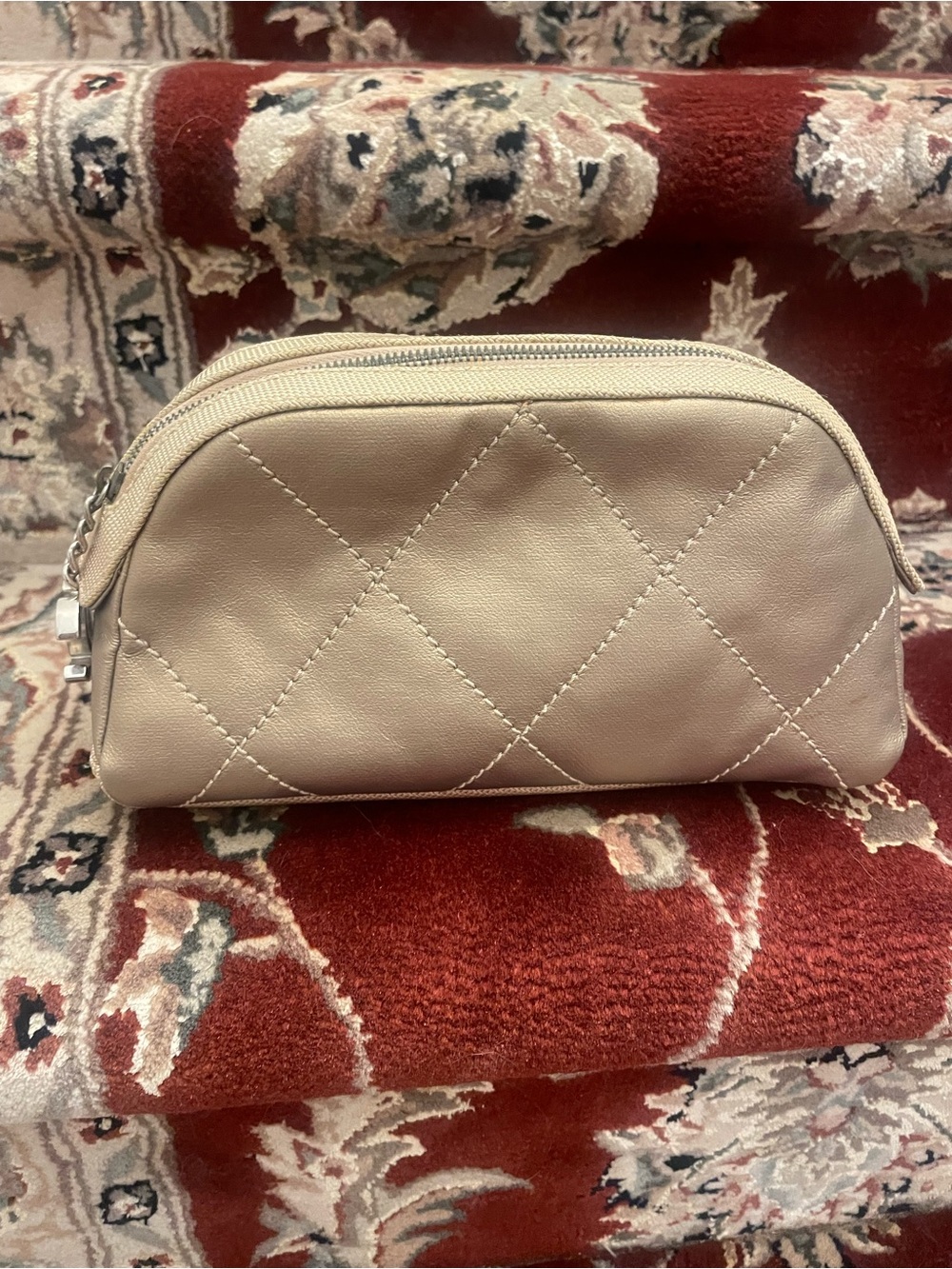 CHANEL Quilted Leather Cosmetic Pouch - Beige